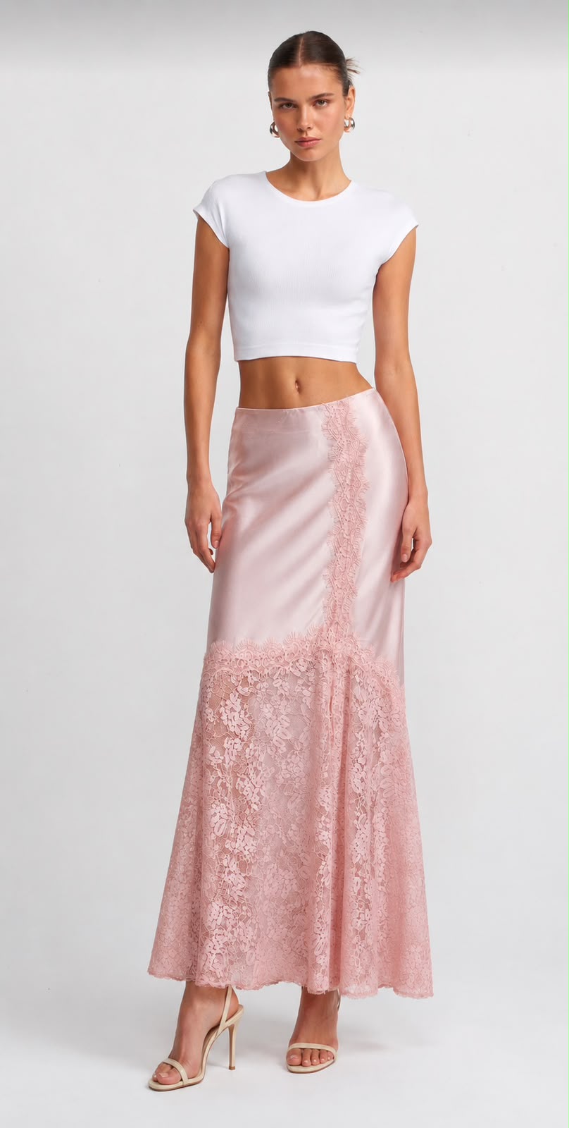 Falda larga satin encaje - FALDA LARGA