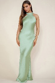 vestido maxi - halter liso satin