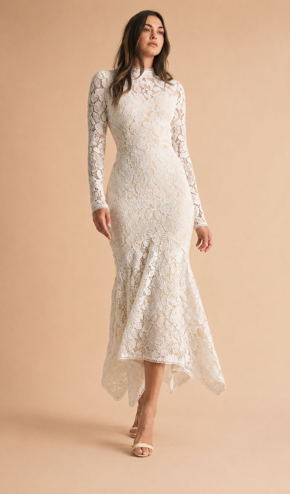 Vestido Midi - Vestido encaje transparencia novias