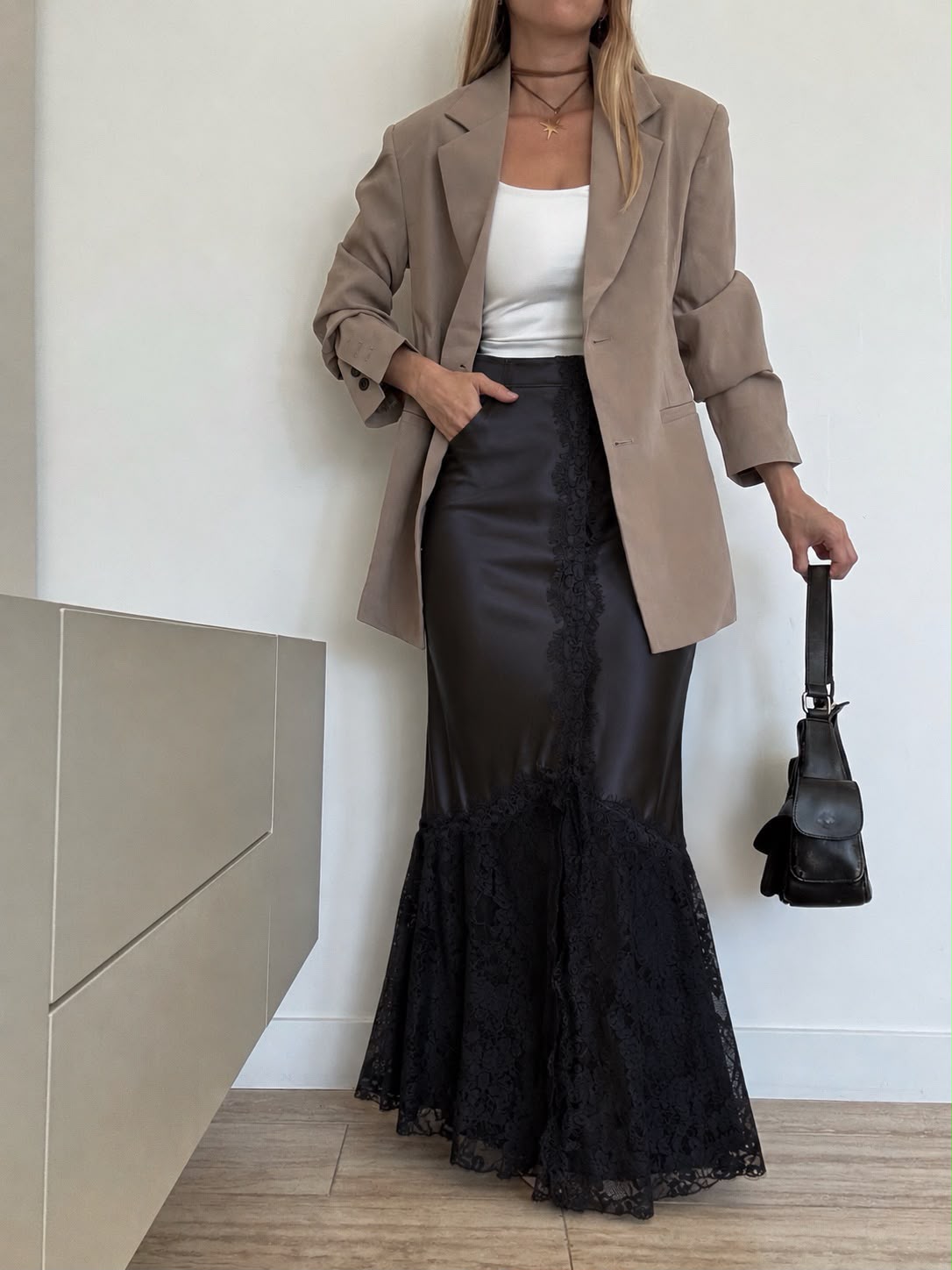 Falda larga satin encaje - FALDA LARGA