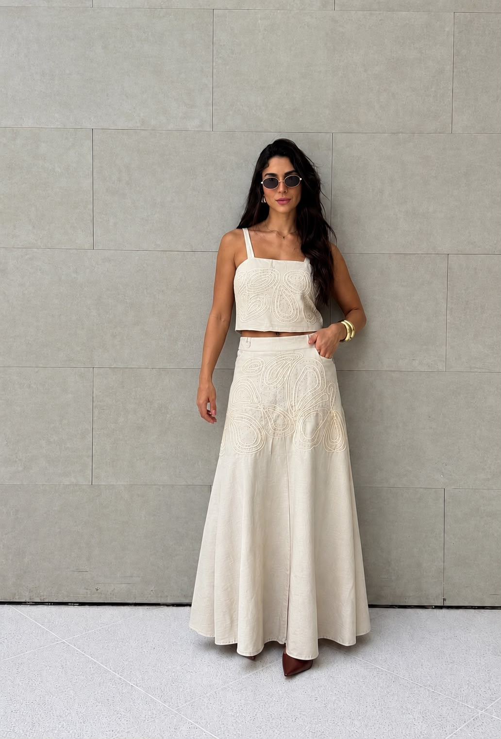 Set falda top bordado - set falda top