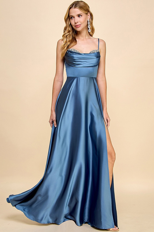 vestido maxi - Tirantes piedras en busto