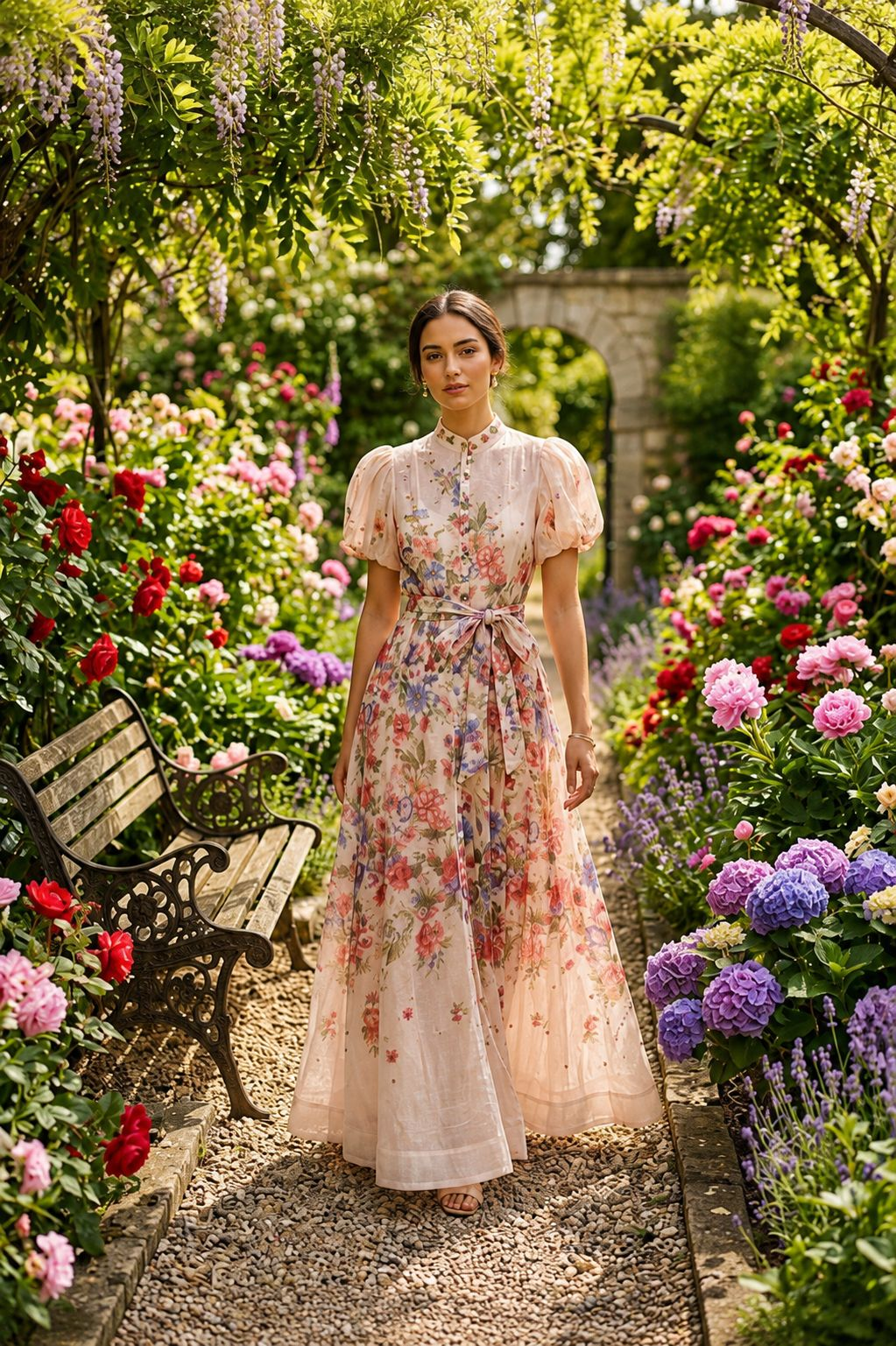 Vestido Maxxi flores mangas - vestido maxxi