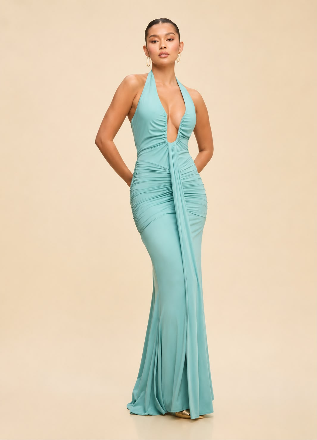vestido maxxi - Vestido drapeado halter