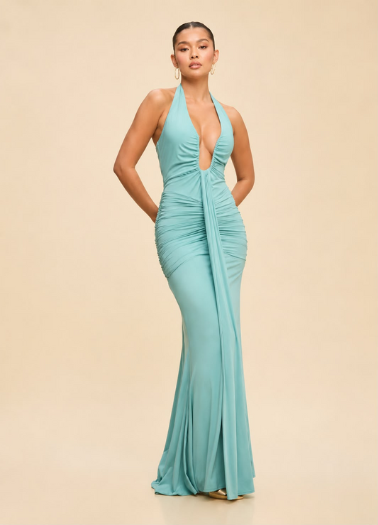 vestido maxxi - Vestido drapeado halter