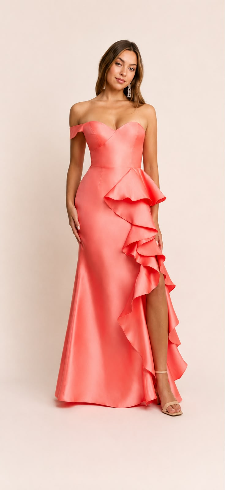 vestido maxxi - Vestido straple un hombro olanes