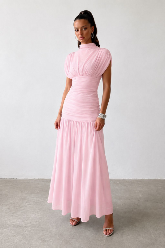 vestido maxxi - Vestido drapeado cuello alto