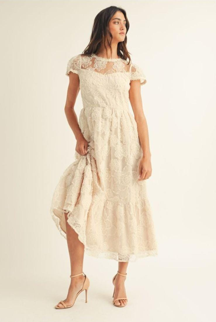 Vestido Midi - Encaje manga corta