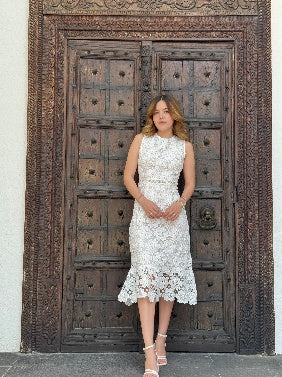 Vestido Midi - Vestido Tira Bordada flores